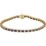 14K Gold Bezel Set Emerald Cut Lab-Grown Blue Sapphire Tennis Bracelet 8.5 Ctw 7 Inch