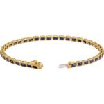 14K Gold Bezel Set Emerald Cut Lab-Grown Blue Sapphire Tennis Bracelet box clasp