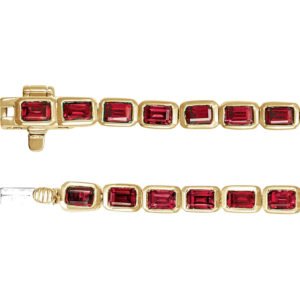 14K Gold Bezel Set Emerald Cut Lab Grown Red Ruby Tennis Bracelet