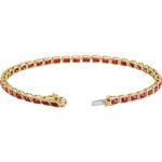 14K Gold Bezel Set Emerald Cut Lab Grown Red Ruby Tennis Bracelet box lasp
