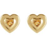 14K Gold Bezel Set Heart Natural Citrine Stud Earrings