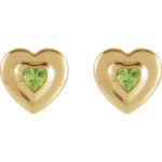 14K Gold Bezel Set Heart Peridot Stud Earrings