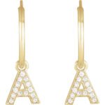 14K Gold Diamond Single Initial Hoop Earrings