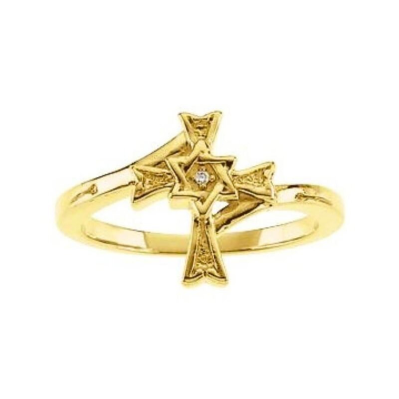 14K Gold Diamond Star of David Cross Ring