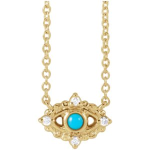 14K Gold Diamond Turquoise Evil Eye Necklace