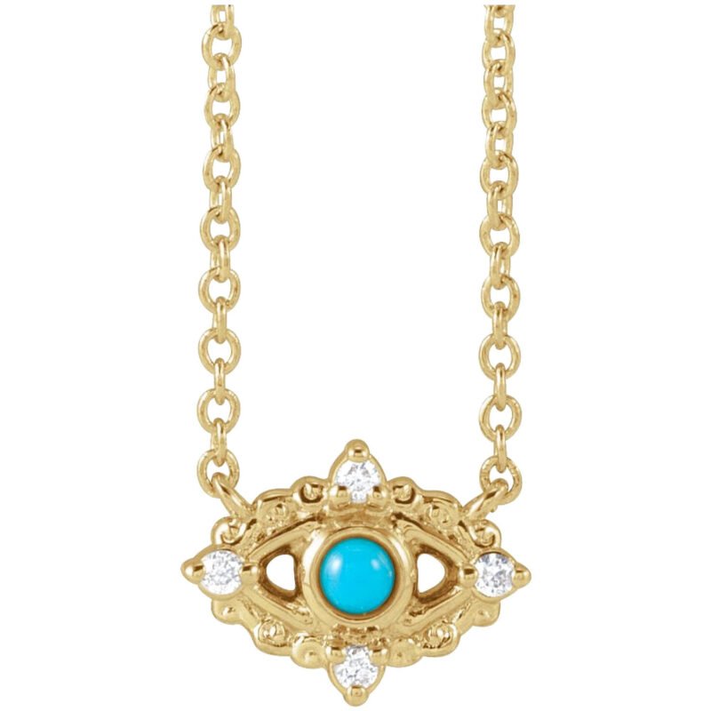 14K Gold Diamond Turquoise Evil Eye Necklace