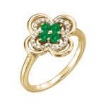 14K Gold Diamond and Emerald Four Leaf Clover Ring​