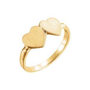 14K Gold Double Heart Signet Ring