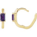 14K Gold Emerald Cut Amethyst Hoop Earrings 13mm hinged back