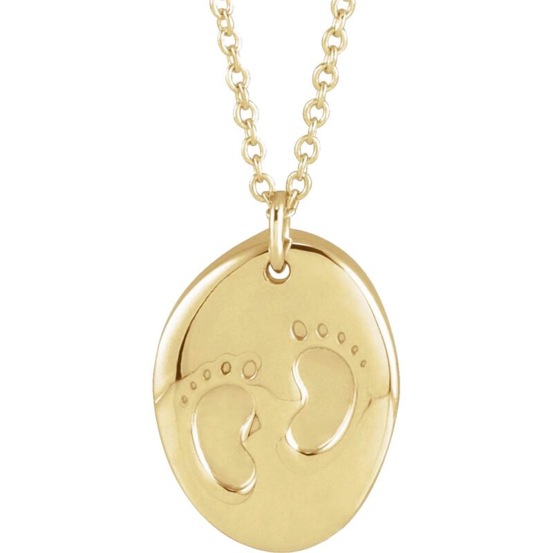 14K Gold Engravable Baby Footprint Pendant Necklace
