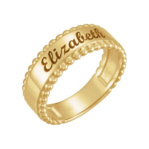 14K Gold Engravable Beaded Ring