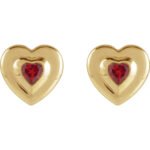 14K Gold Heart Natural Ruby Stud Earrings