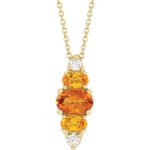 14K Gold Multi Gemstone Diamond, Orange Citrine Citrine and Yellow Sapphire Pendant Necklace
