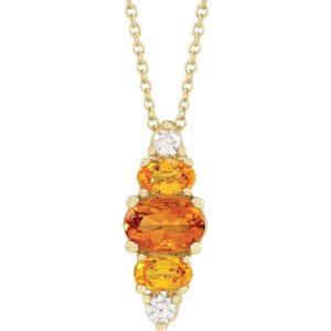 14K Gold Multi Gemstone Diamond, Orange Citrine Citrine and Yellow Sapphire Pendant Necklace