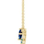 14K Gold Multi Shape Gemstone Blue Sapphire Diamond Cluster Necklace Thickness