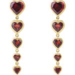 14K Gold Natural Red Garnet Heart Dangle Earrings