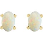 14K Gold Oval Natural White Opal Stud Earrings 6x4 mm