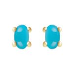 14K Gold Oval Real Turquoise Stud Earrings 7x5 mm