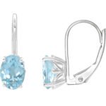 14K Gold Oval Sky Blue Topaz Leverback Earrings 8x6 mm