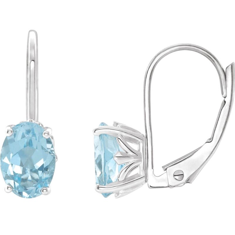 14K Gold Oval Sky Blue Topaz Leverback Earrings 8x6 mm