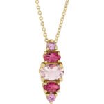 14K Gold Pink Sapphire, Morganite and Tourmaline Multi Gemstone Necklace