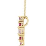 14K Gold Pink Sapphire, Morganite and Tourmaline Multi Gemstone Necklace Setting Side