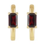 14K Gold Red Garnet Hoop Earrings 13mm
