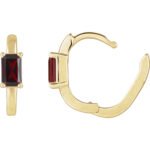 14K Gold Red Garnet Hoop Earrings 13mm hinged back