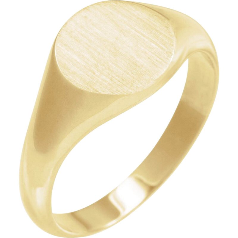 14K Gold Round Initial Engraved Signet Ring