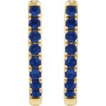 14K Gold Small Lab Blue Sapphire Hoop Earrings 13mm