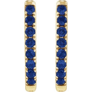 14K Gold Small Lab Blue Sapphire Hoop Earrings 13mm