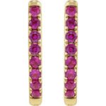 14K Gold Small Lab Ruby Hoop Earrings 13mm