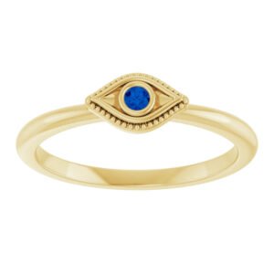 14K Gold Stackable Blue Sapphire Evil Eye Ring