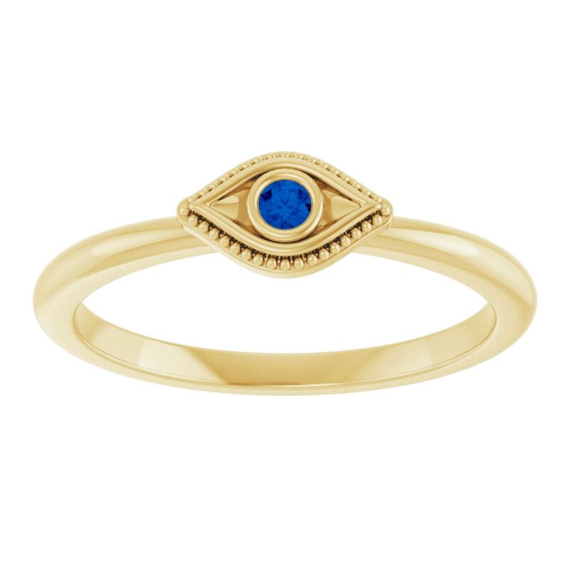 14K Gold Stackable Blue Sapphire Evil Eye Ring