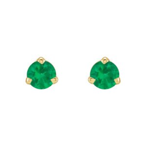 14K Gold Tiny Emerald Stud Earrings 3mm