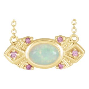 14K Gold Vintage Opal and Pink Sapphire Necklace
