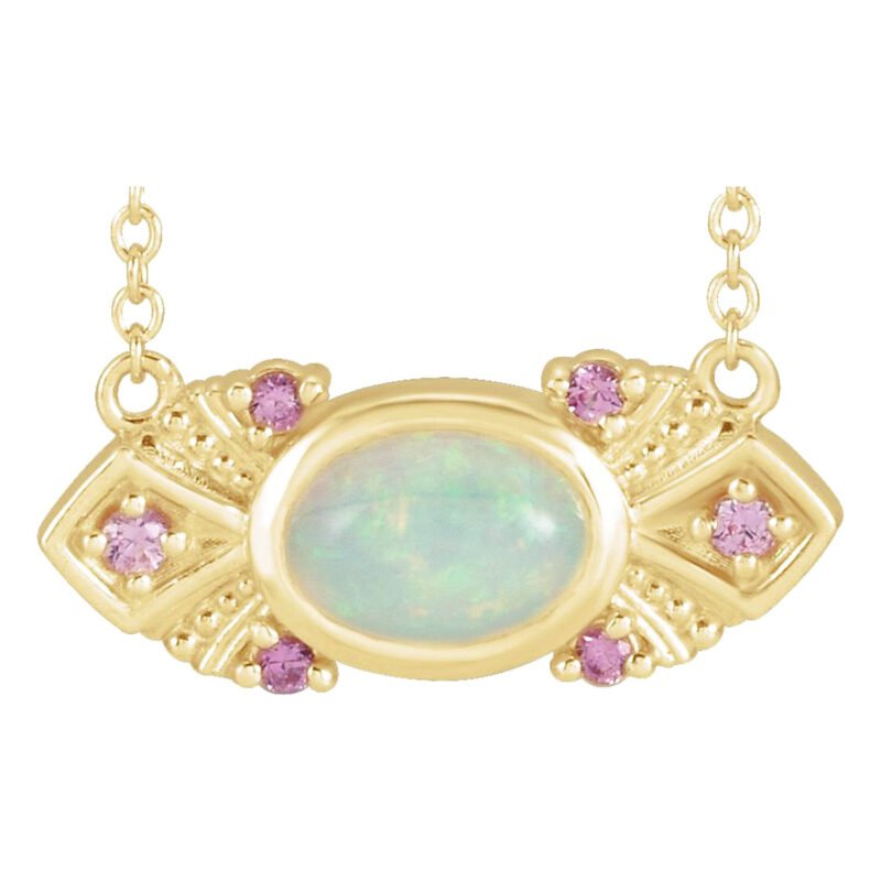 14K Gold Vintage Opal and Pink Sapphire Necklace