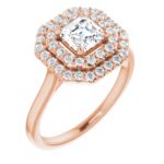 14K Rose Gold 1 CTW Double Diamond Halo Asscher Cut Engagement Ring