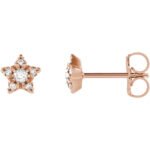 14K Rose Gold Diamond Star Stud Earrings