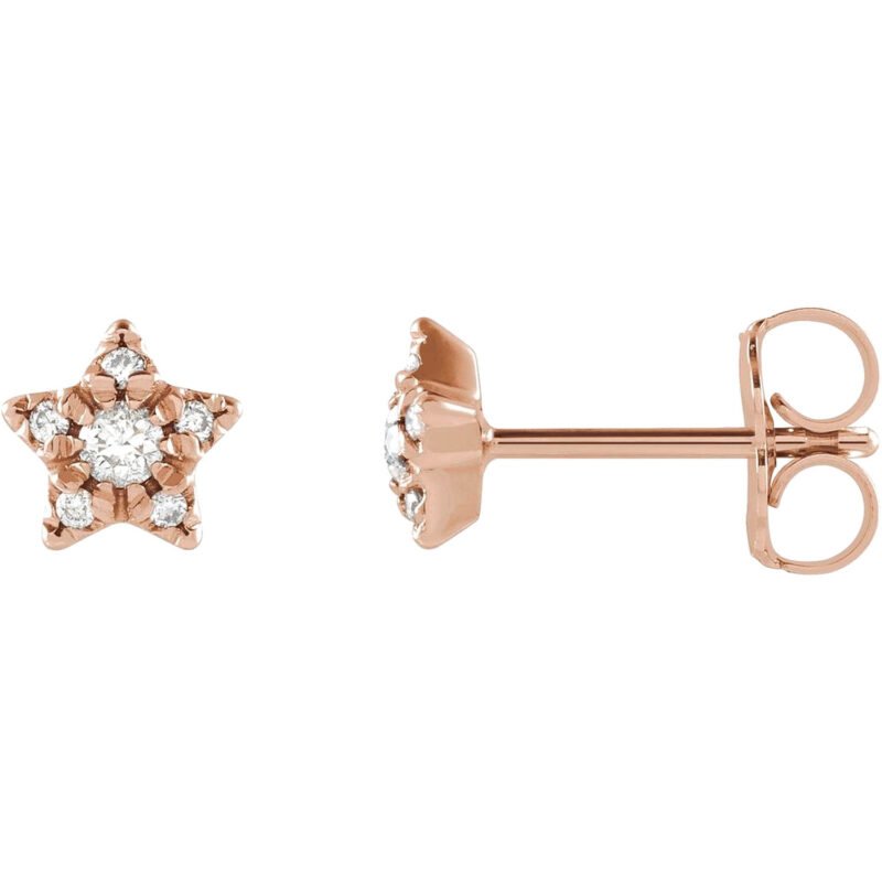 14K Rose Gold Diamond Star Stud Earrings
