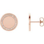 14K Rose Gold Engravable Diamond Halo Disc Stud Earrings 1 4 CTW