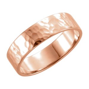 14K Rose Gold Flat Hammered Wedding Band 6mm