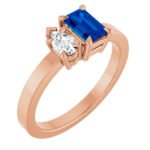 14K Rose Gold Pear Cut Diamond and Emerald Cut Sapphire Toi Et Moi Ring