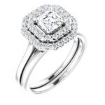 14K White Gold 1 CTW Double Diamond Halo Asscher Cut Engagement Ring