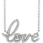 14K White Gold 1/6 CTW Diamond Love Script Necklace