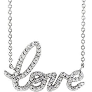 14K White Gold 1/6 CTW Diamond Love Script Necklace