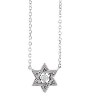 14K White Gold Dainty Diamond Star of David Necklace
