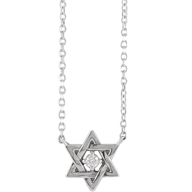 14K White Gold Dainty Diamond Star of David Necklace