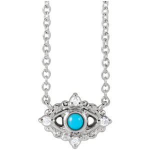 14K White Gold Diamond Turquoise Evil Eye Necklace
