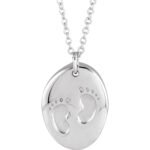 14K White Gold Engravable Baby Footprint Pendant Necklace